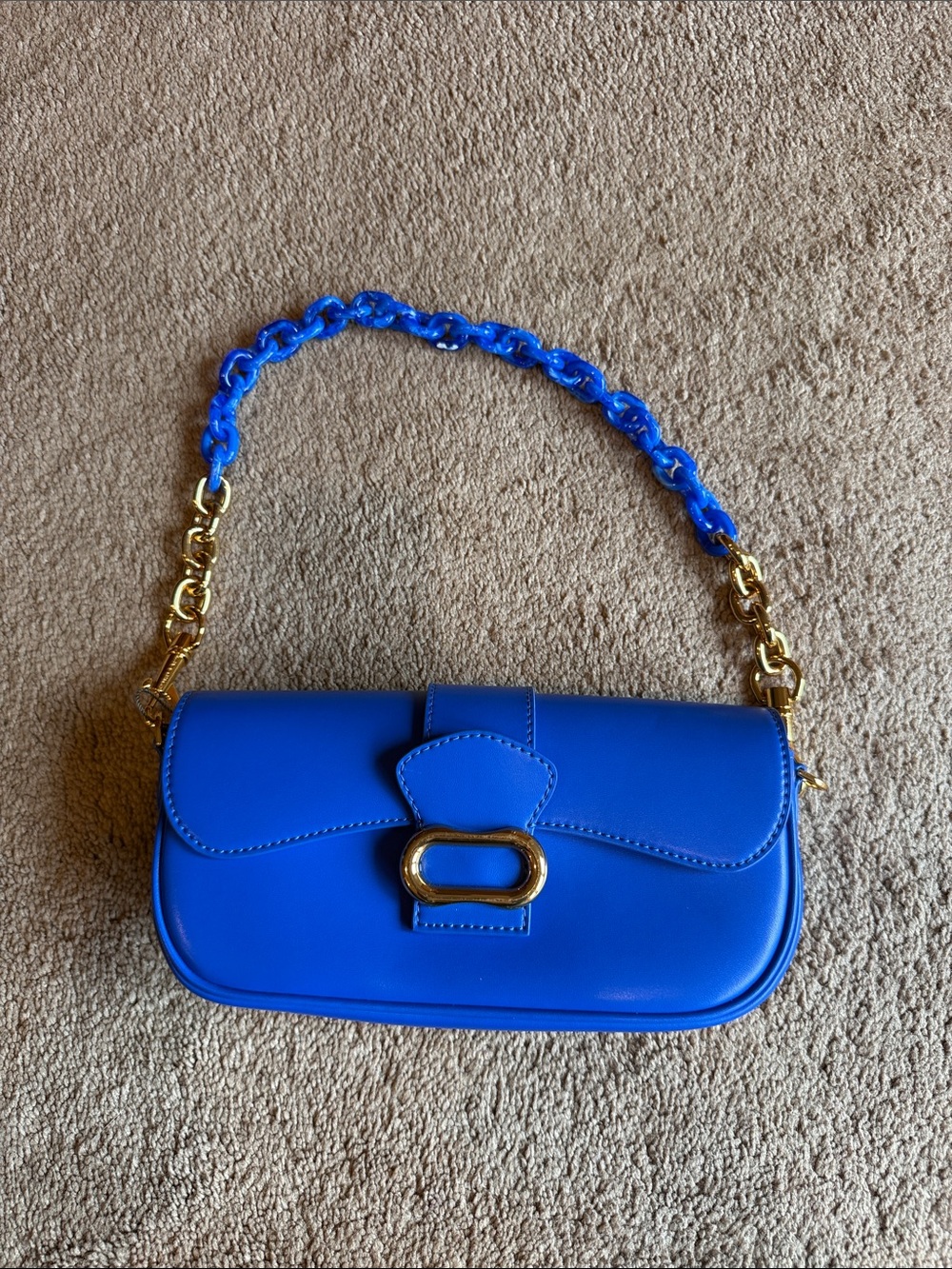 Charles & Keith Electric Blue Shoulder Bag with Gold Hardware